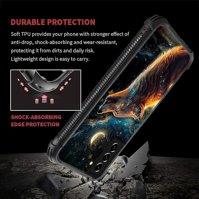 for Samsung Galaxy S21 Plus Case, Star Cave Hungry Wolf Pattern Graphic Design - Image 2