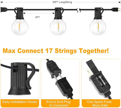 100ft 2-Pack Outdoor G40 LED Globe String Lights Dimmable Waterproof - Image 8