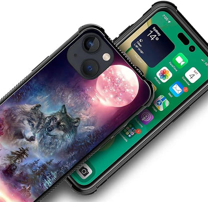 for iPhone 13 Mini Case, Star Two Wolfs Howling Pattern Graphic Design Girl Boy - Image 3