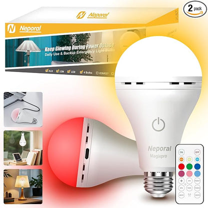Neporal MagixPro RGB Remote Rechargeable Light Bulbs, Dual Recharge, Color by Neporal