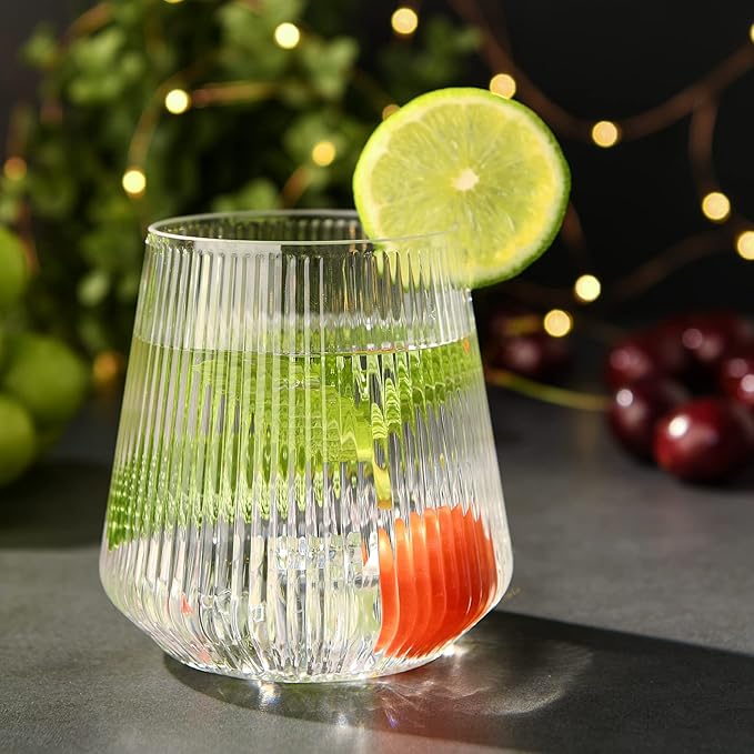 hotder Stemless Wine Glasses Set of 4, 12 oz Tritan Unbreakable, Vertical Design - Image 6