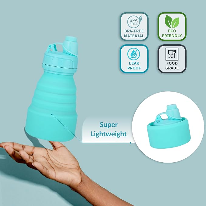 Collapsible Water Bottles 17oz, Odorless BPA-Free Silicone, Leak-Proof Foldable - Image 3