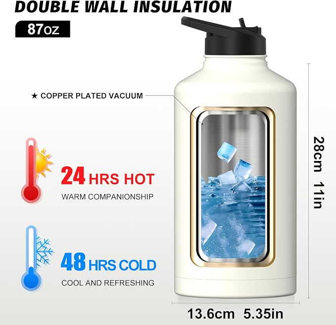 87oz Insulated Water Bottle, BPA Free&Leak Proof, 1.5 Gallon Stainless Steel - Image 3