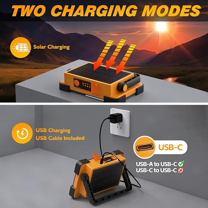 120W Solar Rechargeable Work Light, 144 LED 10000LM Led Work Light - Image 4