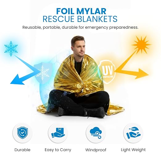 Primacare FB-6831 Emergency Mylar Thermal Blankets – 10 Pack, Waterproof - Image 4