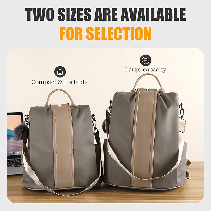 PINCNEL Women Khaki Medium Backpack Purse Waterproof Nylon Anti-theft Rucksack - Image 9