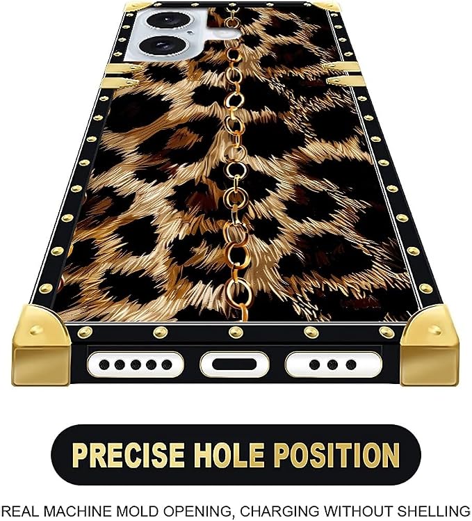 Compatible with iPhone 16 Plus Case, Seamless Gold Chain Leopard Luxury Golden - Image 4