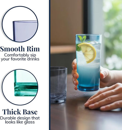US Acrylic Classic Plastic Reusable Drinking Glasses 12oz Rocks & 16oz Water - Image 4