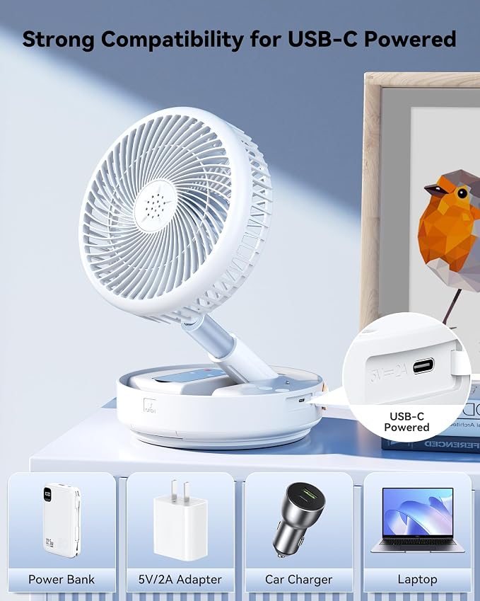 Portable Oscillating Travel Fan, 10400mAh Battery Operated Rechargeable USB - Image 7