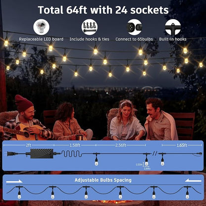 XMCOSY+ Smart Outdoor String Lights - 64ft RGBCWIC Patio Lights - Image 9
