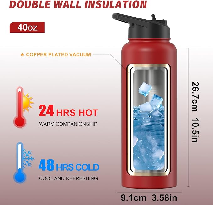 40oz Insulated Water Bottle, BPA Free&Leak Proof, Stainless Steel Water Flask - Image 2