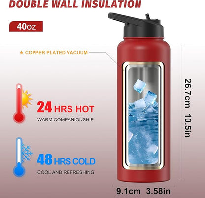 40oz Insulated Water Bottle, BPA Free&Leak Proof, Stainless Steel Water Flask - Image 2