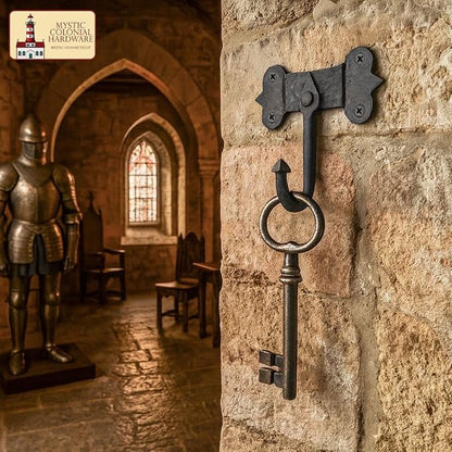 "Mystic Colonial Medieval Hand-Forged Iron Wall Hooks Set of 2 Rustic Coat - Image 3