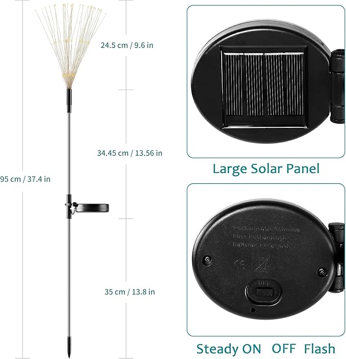 JJGoo Outdoor Solar Lights Firework, 2 Pack 120 LEDs Waterproof Solar Lights - Image 2