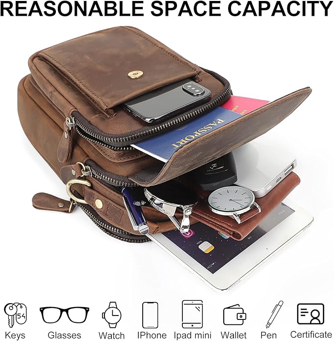 Augus Leather Small Messenger Bag - Image 5
