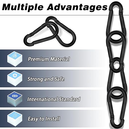 200 PCS 2'' Spring Snap Hook Carabiner, M5 3/16 Inch Galvanized Black Steel - Image 5