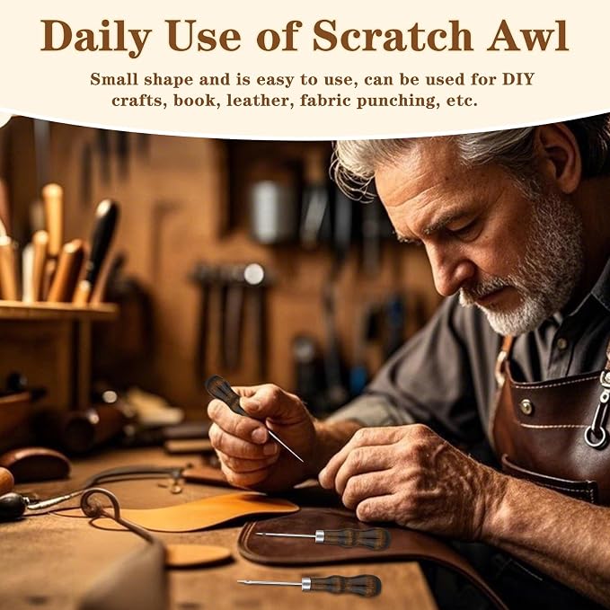 ZXIIXZ 3 Pcs Sewing Awl, Leather Scratch Hollow Hook Awl Tool Kit, Awl Tool - Image 6