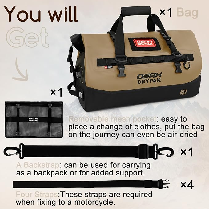 OSAH DRYPAK Waterproof Duffel Bag 25L/40L/60L – Heavy-Duty Motorcycle Tail Bag - Image 8