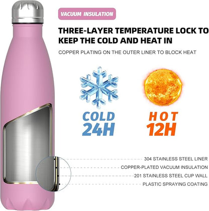 WATERSY Stainless Steel water bottles, 17oz/500ml Insulated Water Bottles - Image 2
