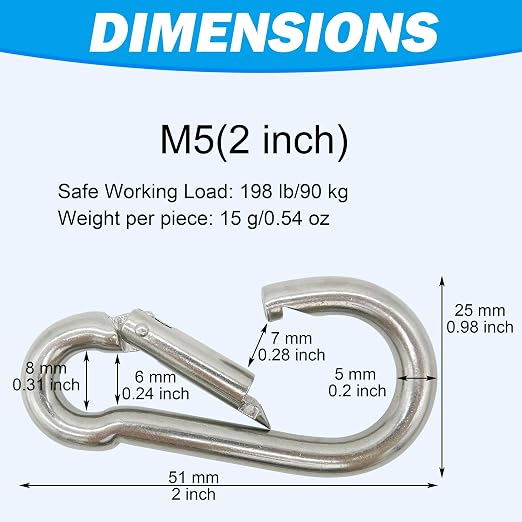 304 Stainless Steel Carabiners -2 inch Heavy Duty, Durable & Rust-Free Clips - Image 3