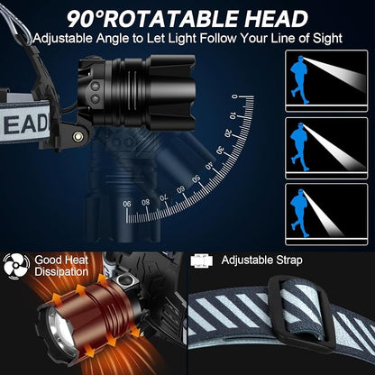 NiaoChao Headlamp Rechargeable, 99000 LM Super Bright LED Head Lamp - Image 6