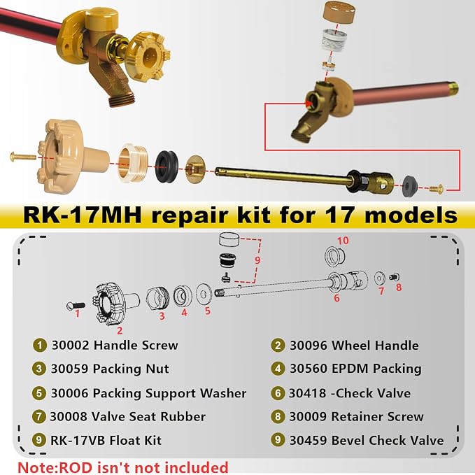 RK-17MH Outside Faucet Repair Kit Metal Handle Compatible - Image 7