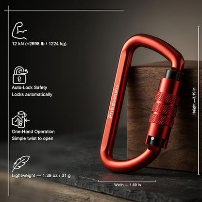FresKaro 3inch 12kN-2698lbs Auto Locking Carabiner Clips, Solid D Shape - Image 2