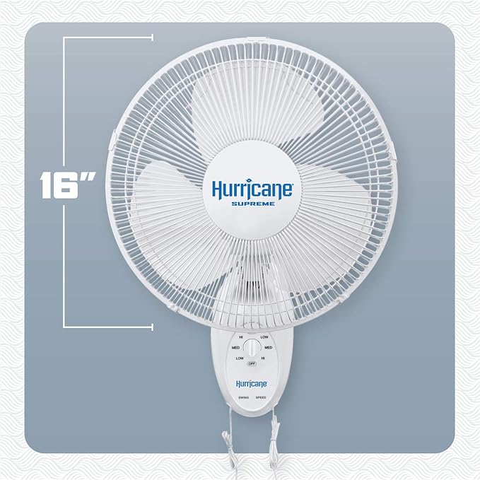 Hurricane 16" Supreme Oscillating Wall Mount Fan w/ 3 Quiet Speeds, Workshops & - Image 3