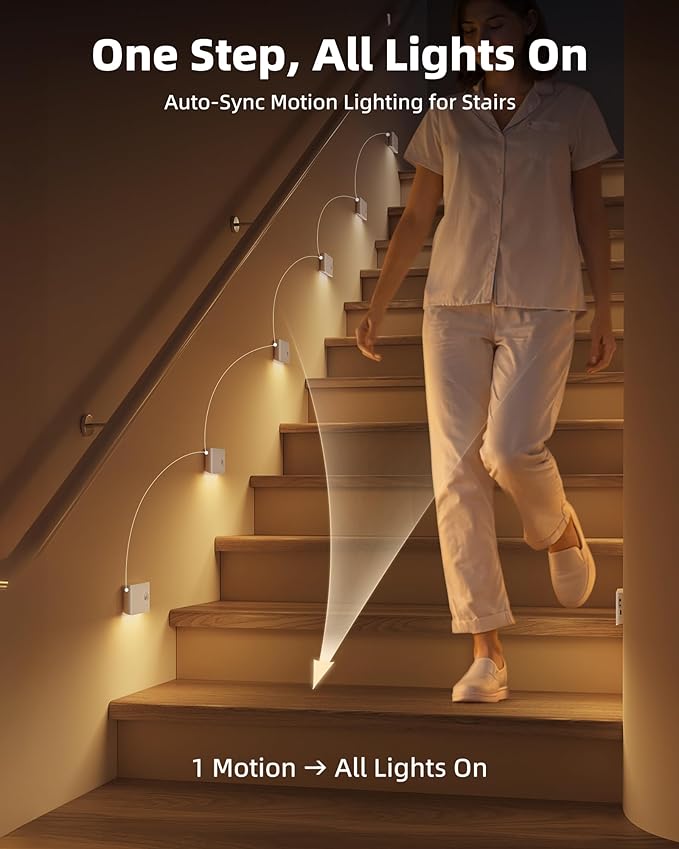 EZVALO 6 Pack Motion Sensor Night Lights, Sync LED Stair Lights Indoor - Image 2