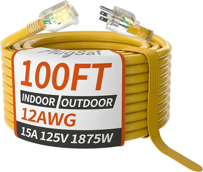PlugSaf 100ft 12/3 Gauge Outdoor Extension Cord Waterproof by PlugSaf
