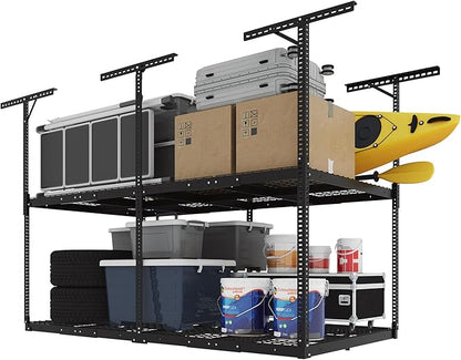 FLEXIMOUNTS 4x8 2-Tier Overhead Garage Storage Rack – Adjustable Heavy Duty by FLEXIMOUNTS