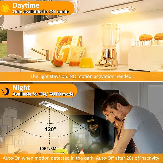 30-LED Motion Sensor Under Cabinet Lighting, 8-inch Magnetic Rechargeable Under - Image 2