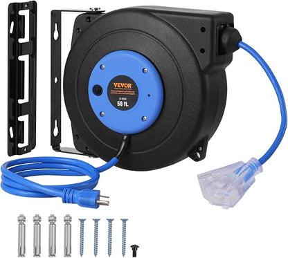 VEVOR Retractable Extension Cord Reel, 50 FT, Heavy Duty 14AWG/3C SJTOW by VEVOR