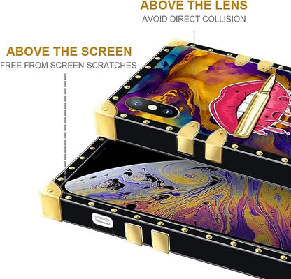 Compatible with iPhone Xs Max Case, Cool Corlorful Lip Marble Luxury Golden - Image 7
