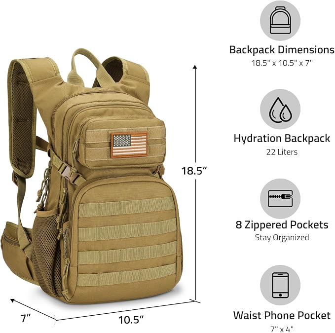 CVLIFE Hydration Backpack with 3L TPU Tactical Water Bladder, 22L Hiking - Image 6