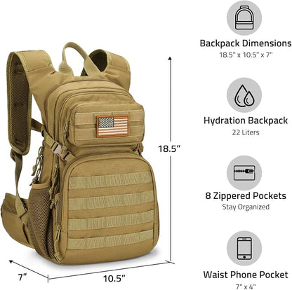 CVLIFE Hydration Backpack with 3L TPU Tactical Water Bladder, 22L Hiking - Image 6