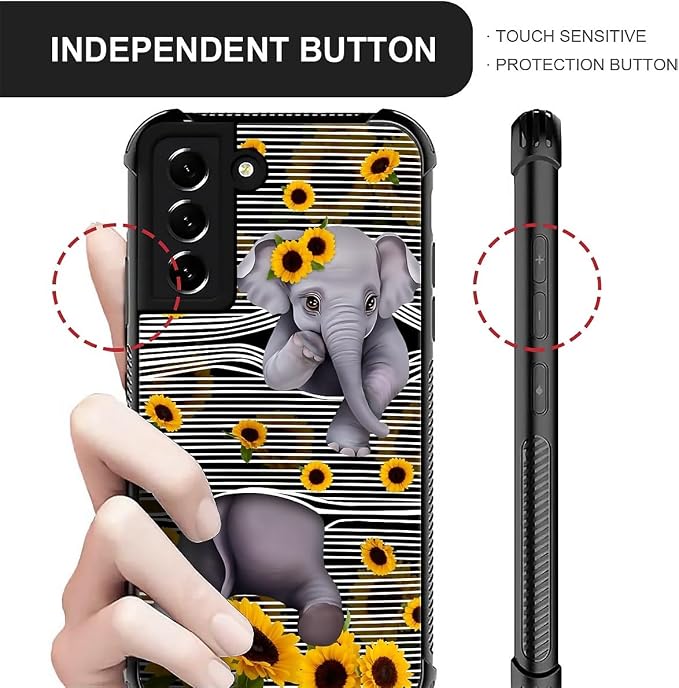 for Samsung Galaxy S22 Plus Case, Cute Little Elephant Sunflower White Line Art - Image 5