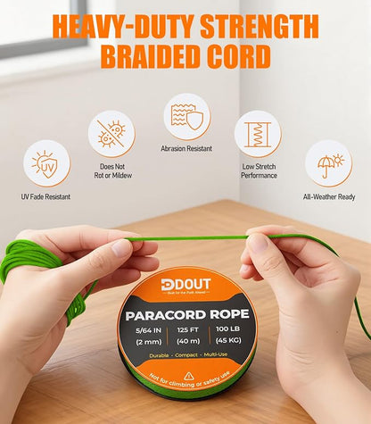 DDOUT 2mm Paracord 100lb, Thin Micro Paracord Rope, FLGreen 125FT Nylon Cord - Image 3