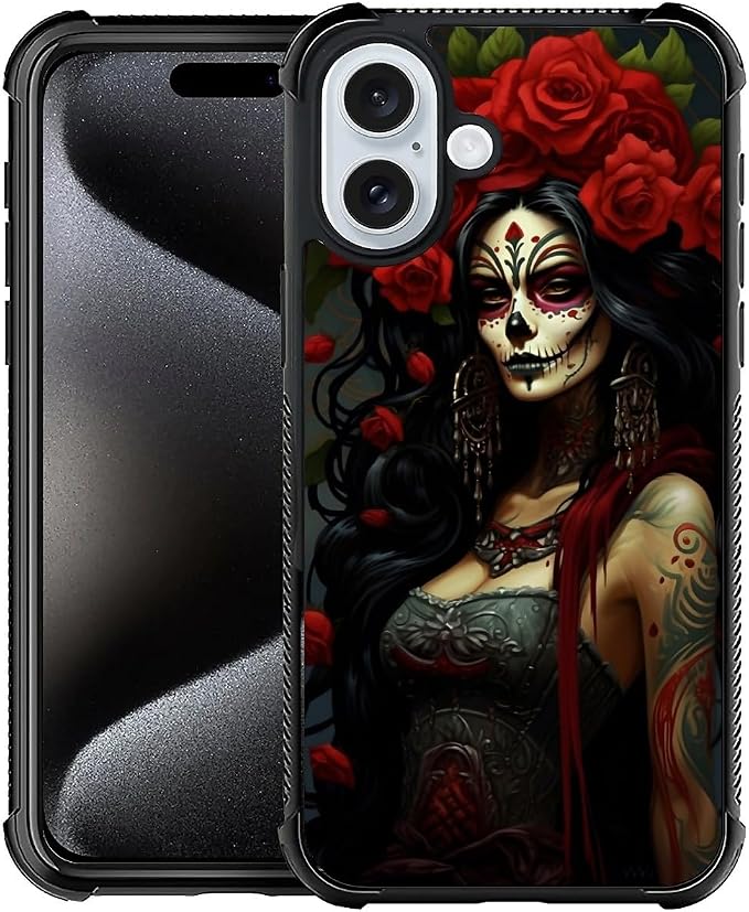for iPhone 16 Case, Day of The Dead Halloween Woman Pattern Graphic Design Girl by FKBRCL4U