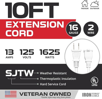 Iron Forge Cable 2 Prong Outdoor Extension Cord 10 ft, 16/2 SJTW 10 Foot White - Image 2