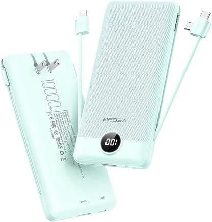 VEGER Portable Charger with Built-in AC Plug and Cables, All in One 10000mAh by VEGER