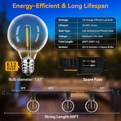 100ft Outdoor String Lights Waterproof/Connectable/Dimmable - Image 6