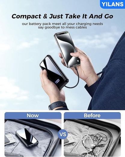 Portable Charger, 50000mAh Power Bank Built-in Cable, 22.5W PD USB C In & Out - Image 4