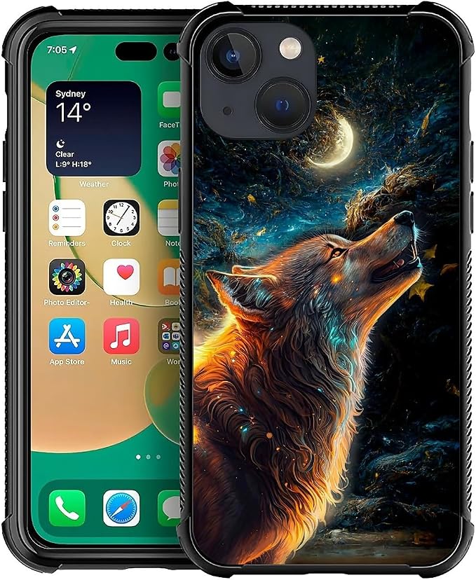 for iPhone 14 Plus Case, Star Cave Hungry Wolf Pattern Graphic Design Girl Boy by FKBRCL4U