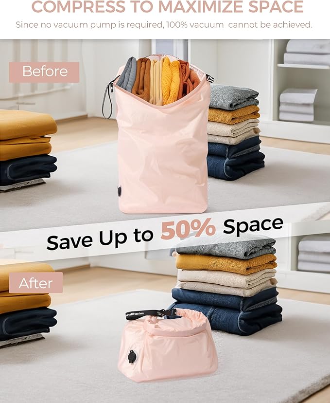 Travel Laundry Bag, Pump-Free Vacuum Compression Dirty Clothes Bag, Reusable - Image 3