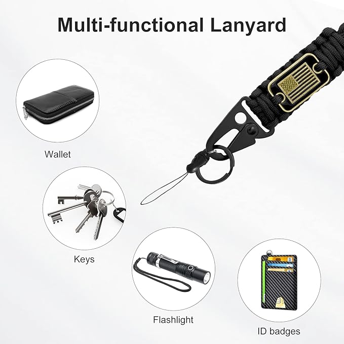 Paracord Key Lanyard for Men Black Neck Lanyard for Keys - Image 4
