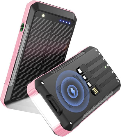 Solar Power Bank 33800mAh with Super Bright LED Flashlight, Built-in 4 Cables & by Unknown