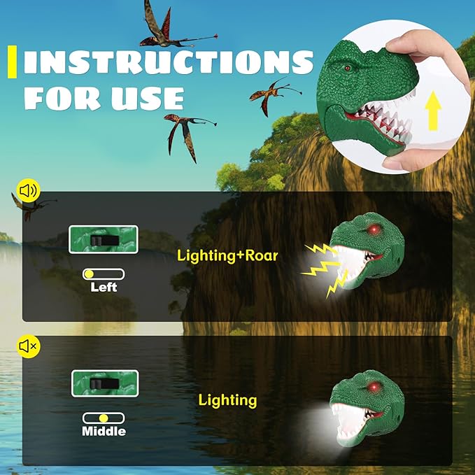 Dysaim Dinosaur Headlamp for Kids Flashlight Outdoor Camping Gear LED Reading - Image 4
