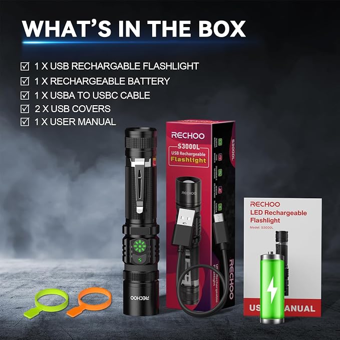 RECHOO Flashlight Rechargeable High Lumens, Dual Switch Rechargeable LED - Image 7