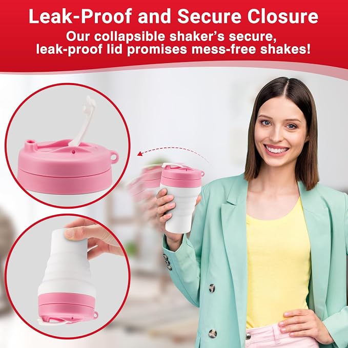 Protein Shaker Bottle Pink Collapsible - Image 3
